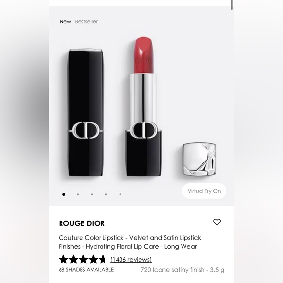 BRAND NEW x2 Dior Velvet 100 Nude Look & Satin 720 Icone Rouge Dior Lipsticks - Picture 2 of 5